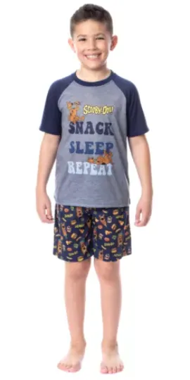 Scooby-Doo Boys' Snack Sleep Repeat Scooby Pajama Set | Shorts & Short Sleeved Set Round Neck Sleepwear | Loungewear | Homewear