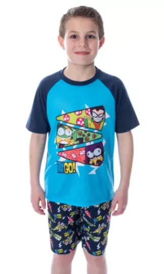 Teen Titans Go! Boys Big Pizza Toppings Pajama Set | Shorts & Short Sleeved Set Round Neck Sleepwear | Loungewear | Homewear