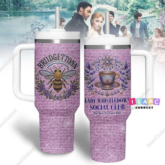 Bridgerton Lady Whistledown Rhinestone Tumbler, Spill The Tea Tumbler, Bridgerton Tumbler with Handle & Straw, Soociial Clubb Tumbler