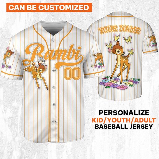 Custom Disney Bambi Simple Stripe Jersey, Gift for Kids, Disney Birthday Gift, Gift For Baseball Fans