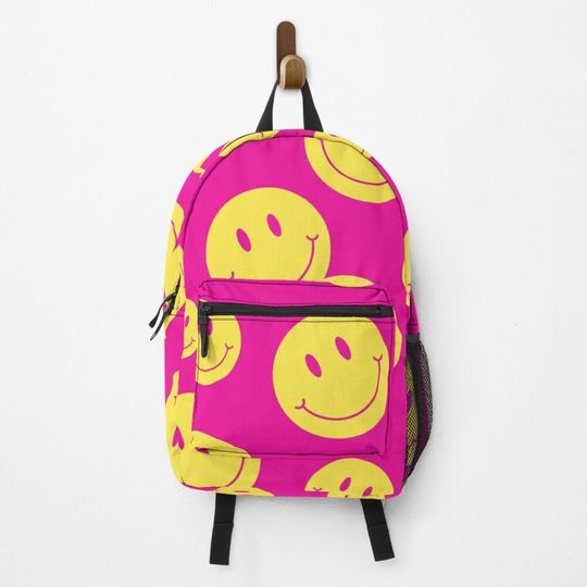 Preppy School Supplies, Smile, Pink, Preppy Aesthetic, Smile Face Backpack