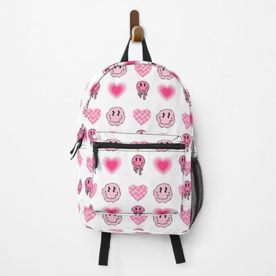pastel pink smiley faces & hearts pack Backpack, Kids Backpack, Travel Bag, Gift For School, Back To School
