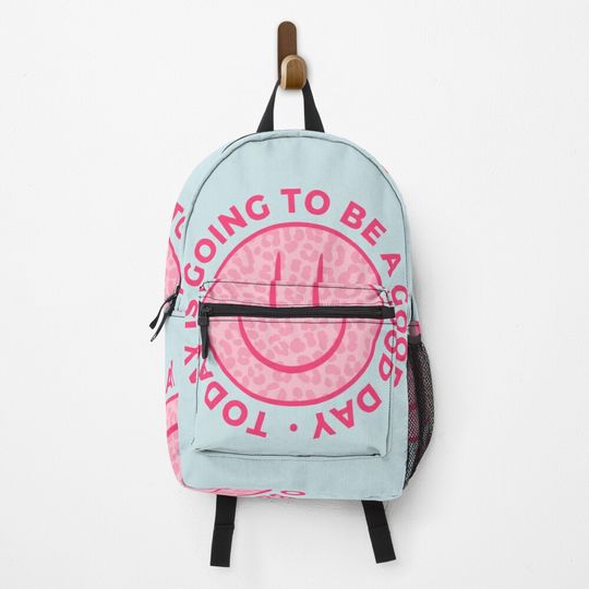 Preppy Pink Leopard Smiley Face - Today is going to be a good day | Leopard Cheetah Texture Backpack