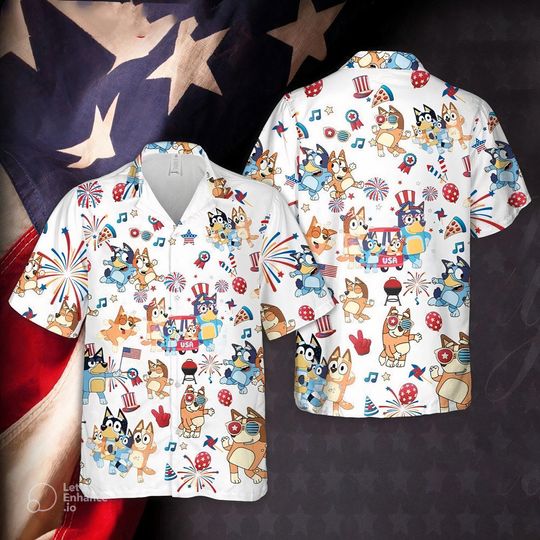 BlueyDad 4th Of July Hawaiian Shirt BlueyDad Patriotic Shirt, Red White BlueyDad Fourth of July Shirt, Independence Day Shirt, BlueyDad 4th of July