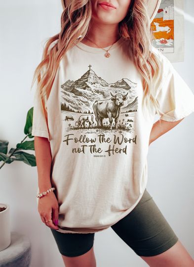 Discover Follow the Word Not the Herd Shirt, Funny Bible T Shirt, Isaiah 8:11-13, Christian Country Shirt, Western Cowboy Sweater, Western Cow Shirt