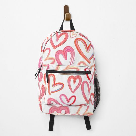 Preppy Room Decor Lots of Love Hearts Collage on White Backpack, Kids Backpack, Travel Bag, Gift For School, Back To School