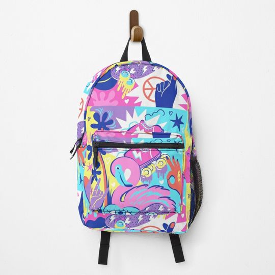 Flamingo skating, Preppy aesthetic art Backpack, Kids Backpack, Travel Bag, Gift For School, Back To School