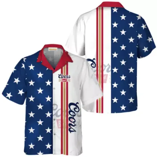 CCOORS Banquet Fourth Of July Hawaiian Shirt, 4th Of July Short Sleeve Button Shirt, Summer Vacay Outfit