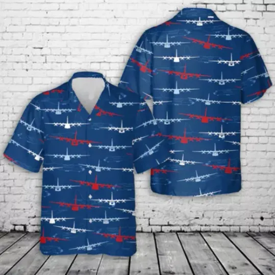Airplane C-130J Hawaiian Shirt, 4th Of July Short Sleeve Button Shirt, Summer Vacay Outfit