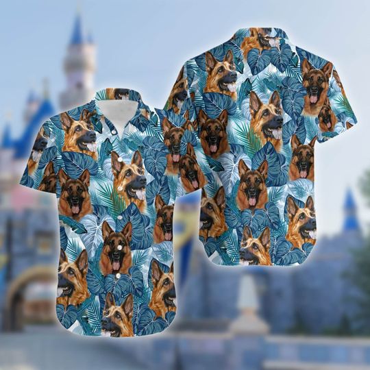 German Shepherd Blue Hawaiian Shirt, Funny German Shepherd Summer Vacation Hawaii Shirt,