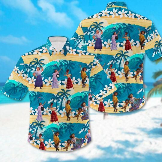 Encanto Family Beach Holiday Hawaiian Shirt, Encanto Movie Character Hawai Shirt, Madrigals Family All Over Print Button Up, Summer Vibe Tee