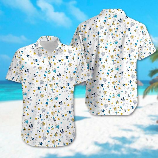Mickey And Friends Menorah Hanukkah Hawaiian Shirt, Mickey Donald Duck Daisy Duck Head Hawaii Shirt, Summer Trip All Over Print Button Up