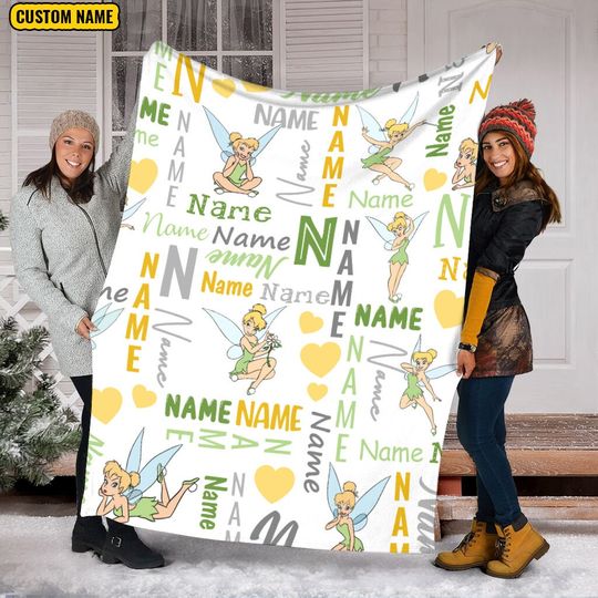 Personalized Name Disney Tinker Bell Throw Blanket, Throw Camping Blankets for Children Sofa, Throw Thin Blanket Fashion Gift