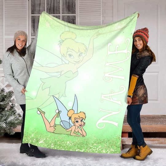 Personalized Name Disney Tinker Bell Throw Blanket, Throw Camping Blankets for Children Sofa, Throw Thin Blanket Fashion Gift