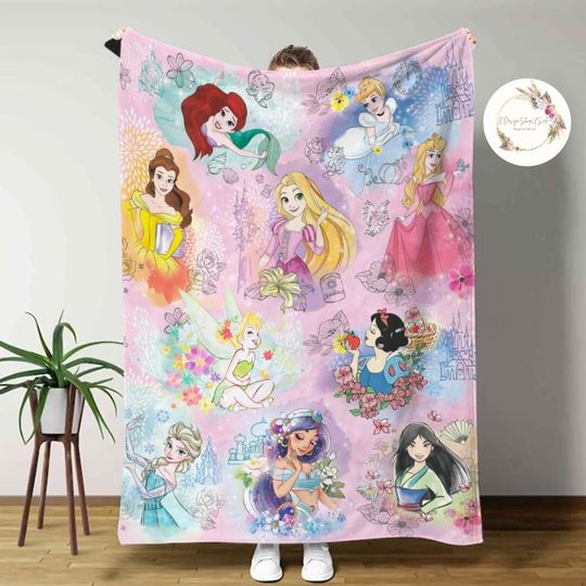 Watercolor Disney Princess Throw Blanket, Throw Camping Blankets for Children Sofa, Throw Thin Blanket Fashion Gift
