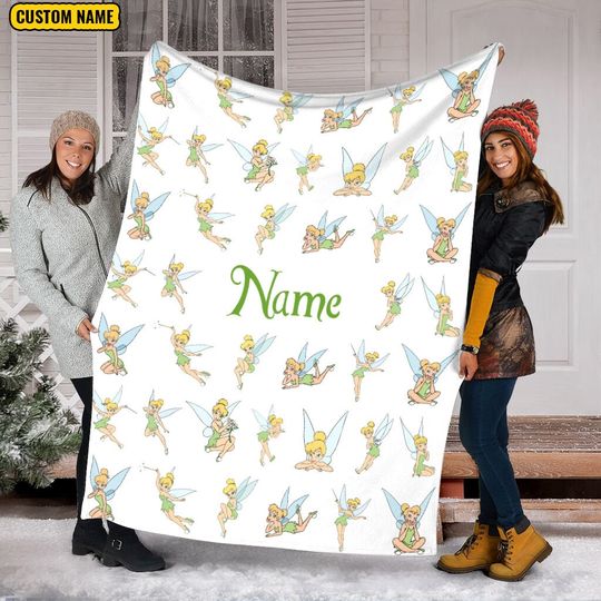 Personalized Name Disney Tinker Bell Throw Blanket, Throw Camping Blankets for Children Sofa, Throw Thin Blanket Fashion Gift