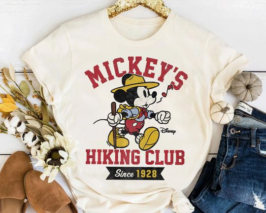 Discover Disney Funny Mouse Mickey's Hiking Club Retro cotton tee, Graphic Tshirt for men, women, Unisex, Trending Gifts