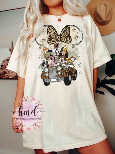 Cute Animal Kingdom Minnie Mouse Safari Mode Watercolor T-shirt, Unisex Jersey Short Sleeve Tee, Trending Street Fashion