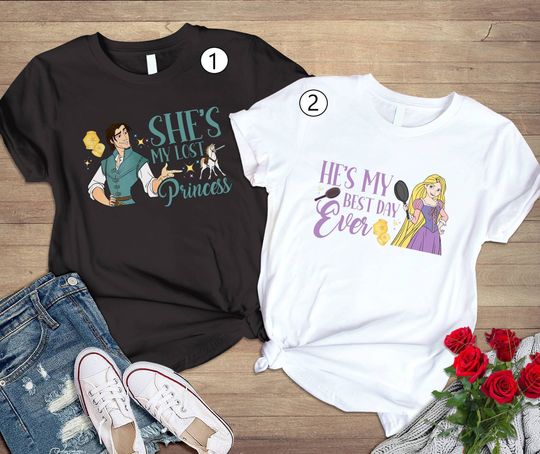 Tangled Couples TShirt | He's My Best Day Ever, Princess Rapunzel Flynn Rider Shirt, Disneyland Engagement Shirts, Valentine Honeymoon Shirt
