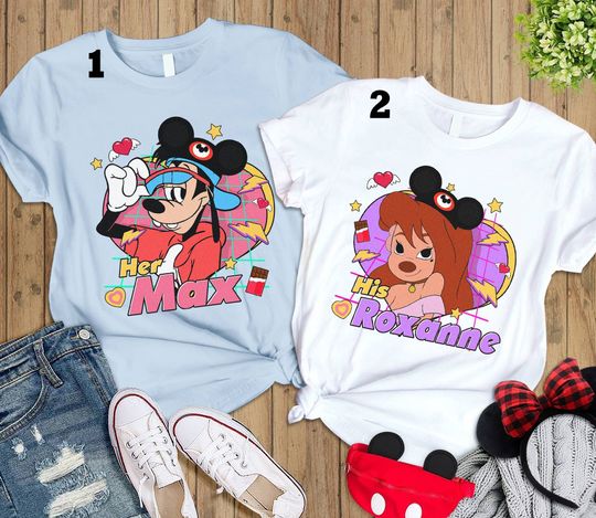 Her Max and His Roxanne Couple Shirt | Max Goof And Roxanne Shirt Retro 90s A Goofy Movie Shirt | Disneyland Vacation Couple Shirt WDW Trip