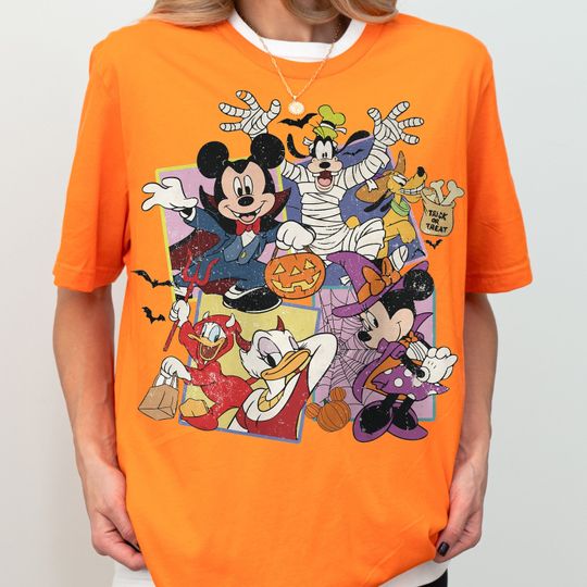 Disney Halloween 2024 Vintage Shirt, Mickey And Friends Halloween Cotton Shirt, Comfortable Short Sleeve Sports Tee for Men, Women, Kids - Trending Street Fashion