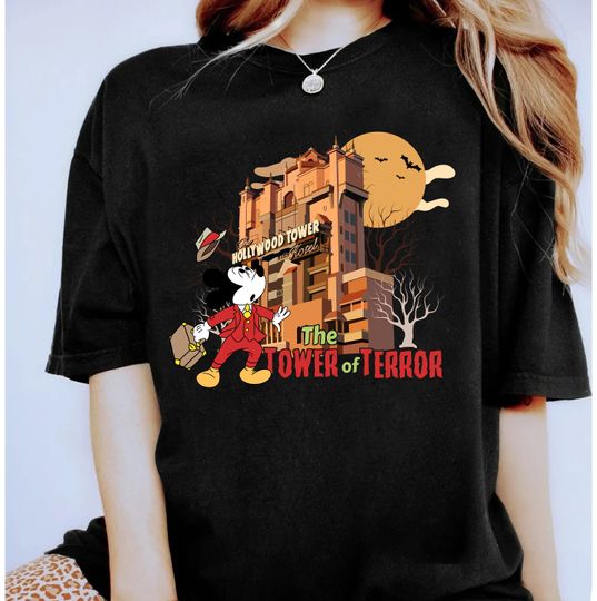 Disney Mickey Mouse Tower of Terror Halloween cotton tee, Graphic Tshirt for men, women, Unisex, Trending Gifts