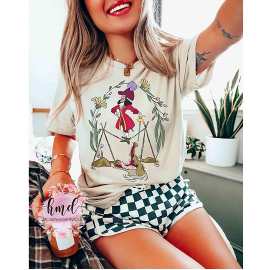 Captain Hook Flower Tightrope Tick-Tock Crocodile T-Shirt, Disney Peter Pan The Haunted Mansion T-shirt, Disneyland Halloween Family Trip