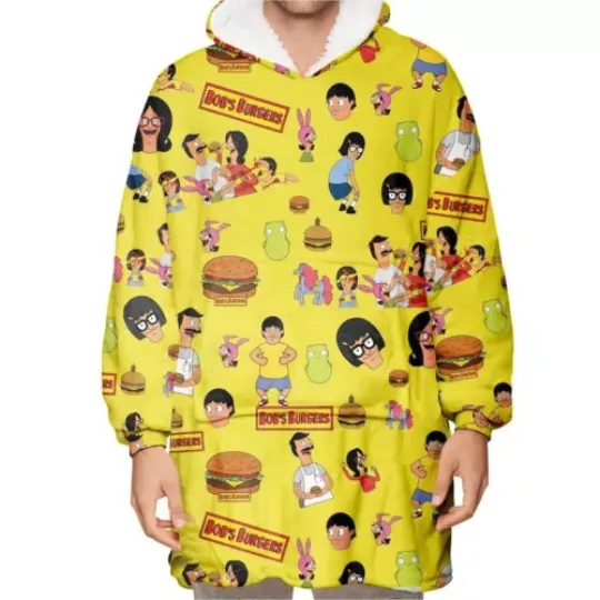 Bobs Burgers Sherpa Oversized Blanket Hoodie, Blanket with Sleeves Winter Pullover Fleece, Wearable Blanket Hoodie for adults kids babys