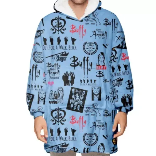 Buffy the Vampire Slayer Oversized Blanket Hoodie, Blanket with Sleeves Winter Pullover Fleece, Wearable Blanket Hoodie for adults kids babys