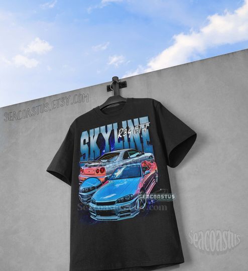 Discover Limited Skyline R34 GT-T Vintage T-Shirt, Skyline R34 GT-R JDM Graphic T-shirt, Retro 90's Fans Homage shirt,  Skyline R34 T-shirt, Jdm Gift
