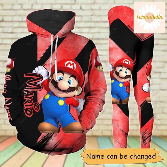 Mario Hoodie/Leggings, Personalized Hoodie, Super Mario Bros Hoodie, Super Mario Leggings, Video Game Hoodie, Leggings For Women