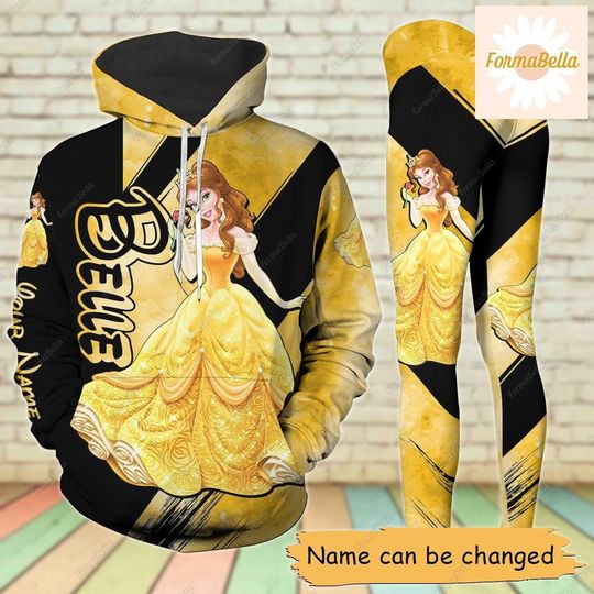 Princess Belle Hoodie/Leggings, Personalized Hoodie, Disney Belle Leggings, Beauty And The Beast Hoodie, Yoga Leggings, Gift For Her