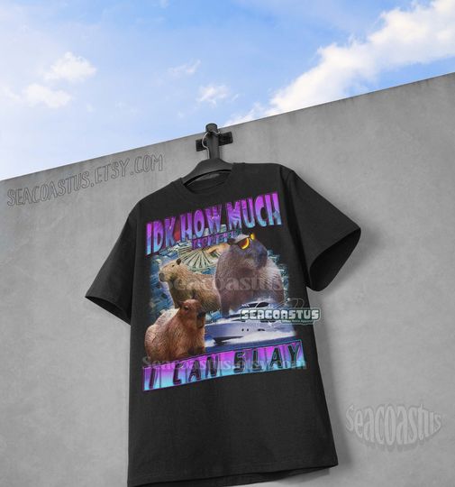 Slay Capybara Vintage 90s Bootleg Style Graphic T-Shirt, Funny Meme Shirt, Retro meme Shirt, Trendy Shirts, Adult Unisex Graphic Shirt