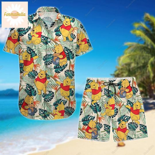 Pooh Hawaiian Shirt, Pooh Shorts, Pooh Button Shirt, Winnie The Pooh Shirt, Summer Beach Shirt, Pooh Beach Shorts, Pooh Tropical Shirt