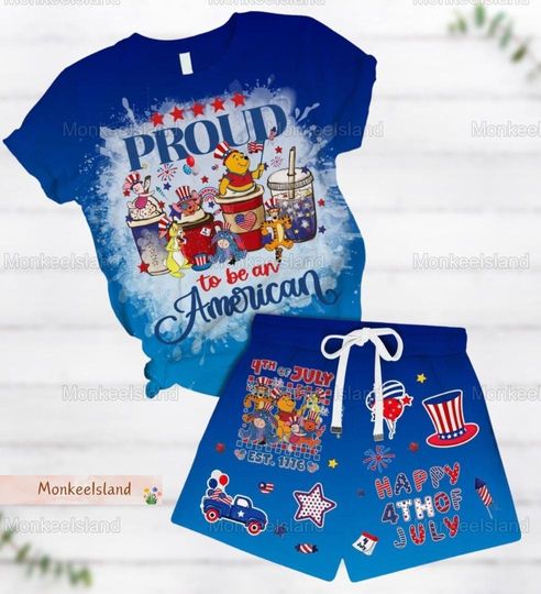 Winnie The Pooh Short Pajama Sets, Winnie Pooh Independence Days Set, Disney 4th Of July Shirt