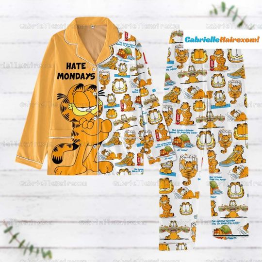 Garfield Pajamas Set, Garfield Hate Mondays Womens Pajamas Set, The Garfield Movie Thick Pajamas, Sleepy Silly Lazy Fat Cat Pjs