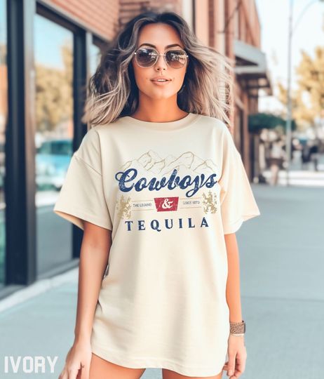Comfort Colors Cowboys and Tequila Shirt, Cotton Short Sleeve Shirt, Comfortable and Hyperhidrosis shirts For Unisex, Casual Drink Inspired Shirt