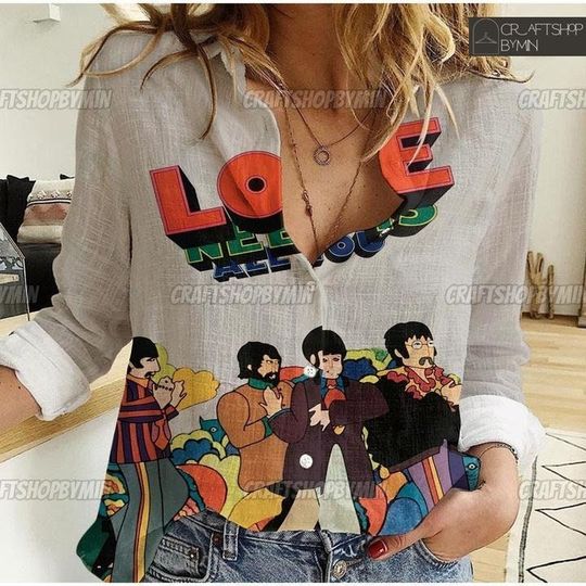 The Beatles Linen Shirt, The Beatles Band Linen Blouse, Music Band Linen Button Shirt, Rock And Roll Women Shirt, The Beatles Fan Gifts