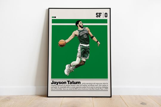 Jayson Tatum Poster | Printable Wall Art for Basketball Fan | Mid Century Modern Decor for Bedroom & Office Sports Fan Gift
