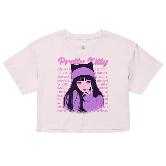 Pretty Kitty Women's Crop Top, Kawaii T-Shirt, Sanrio Anime Cartoon Casual Clothes, Y2k Cropped Tee Shirt