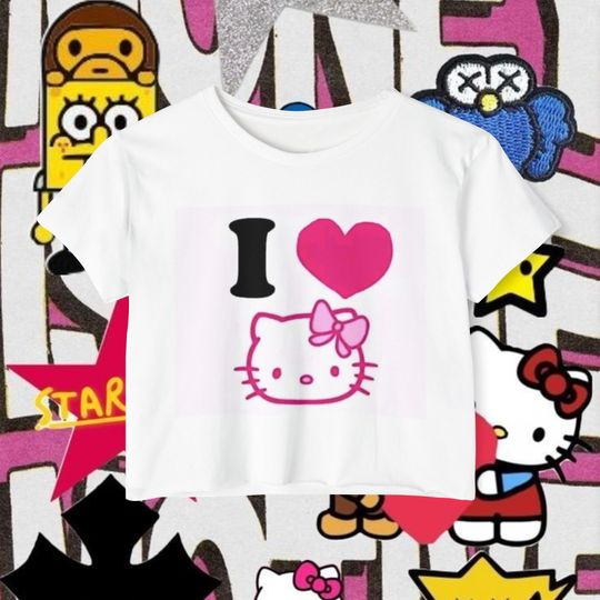 Hello Kitty Women's Crop Top, Kawaii T-Shirt, Sanrio Anime Cartoon Casual Clothes, Y2k Cropped Tee Shirt