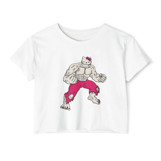 Hello Kitty Gym Jacked Women's Crop Top, Kawaii T-Shirt, Sanrio Anime Cartoon Casual Clothes, Y2k Cropped Tee Shirt