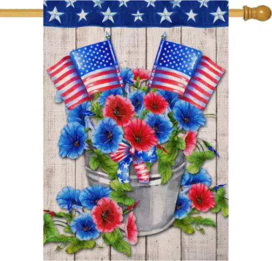 Patriotic July 4Th Morning Glory American House Flag, America Memorial Day Outdoor, July 4th Independence Day Gift, House Decorations for Independence Day, Gift for Family
