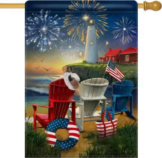 4Th of July Beach Chairs Patriotic Large Decorative House Flag, July 4th Independence Day Gift, House Decorations for Independence Day, Gift for Family