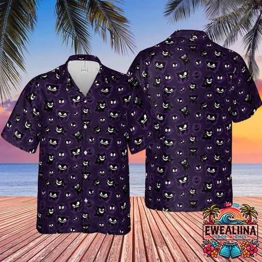 Gengar Pattern PKM Hawaiian Shirt, Gengar PKM Button Up Shirt, PKM Hawaiian Shirt, PKM Summer Shirt, PKM Fan Gifts