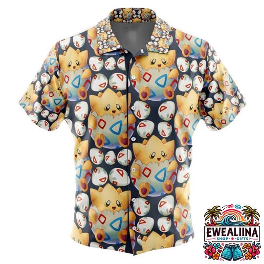 Togepi Button Up Hawaiian Shirt, Summer Casual Tee, Beach Shirt, PKM Fan Gifts