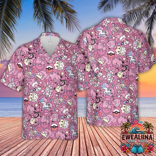 Psychic Type PKM Hawaiian Shirt, Psychic Type PKM Button Up Shirt, PKM Hawaiian Shirt, PKM Summer Shirt, PKM Fan Gi