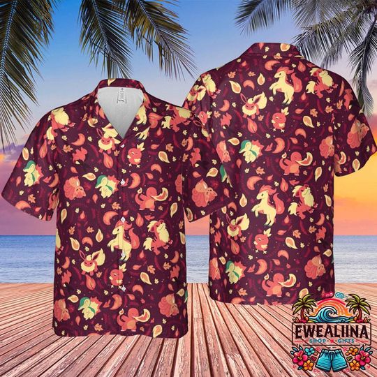 Fire Types PKM Hawaiian Shirt and Shorts Set - Summer Gift for Him