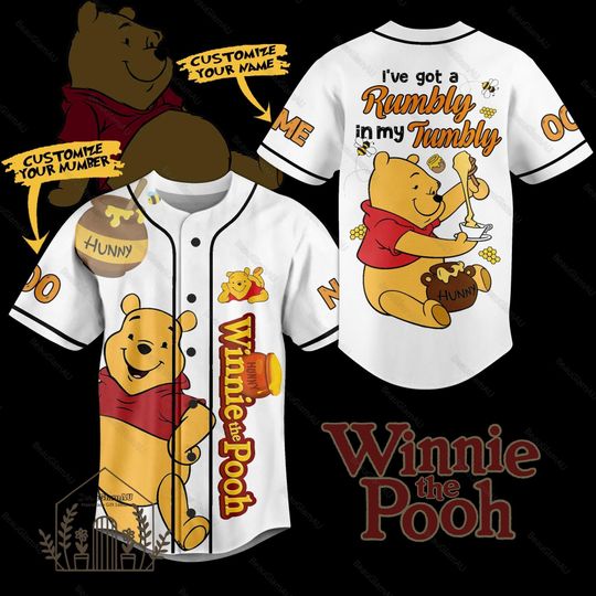 Pooh Bear Baseball Jersey, Winnie The Pooh Jersey, Disney Baseball Jersey
