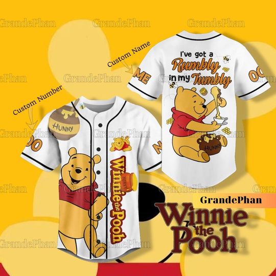 Pooh Baseball Jersey Shirt, Winnie The Pooh Shirt, Pooh Bear Jersey, Personalised Shirt Men, Football Jersey, Cute Pooh Honey Shirt